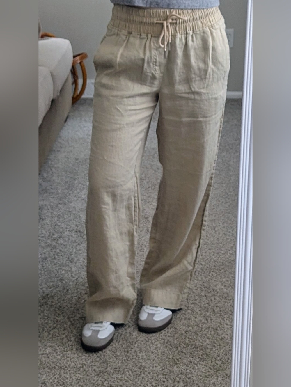 Quince Relaxed Drawstring Linen Pants - Beige